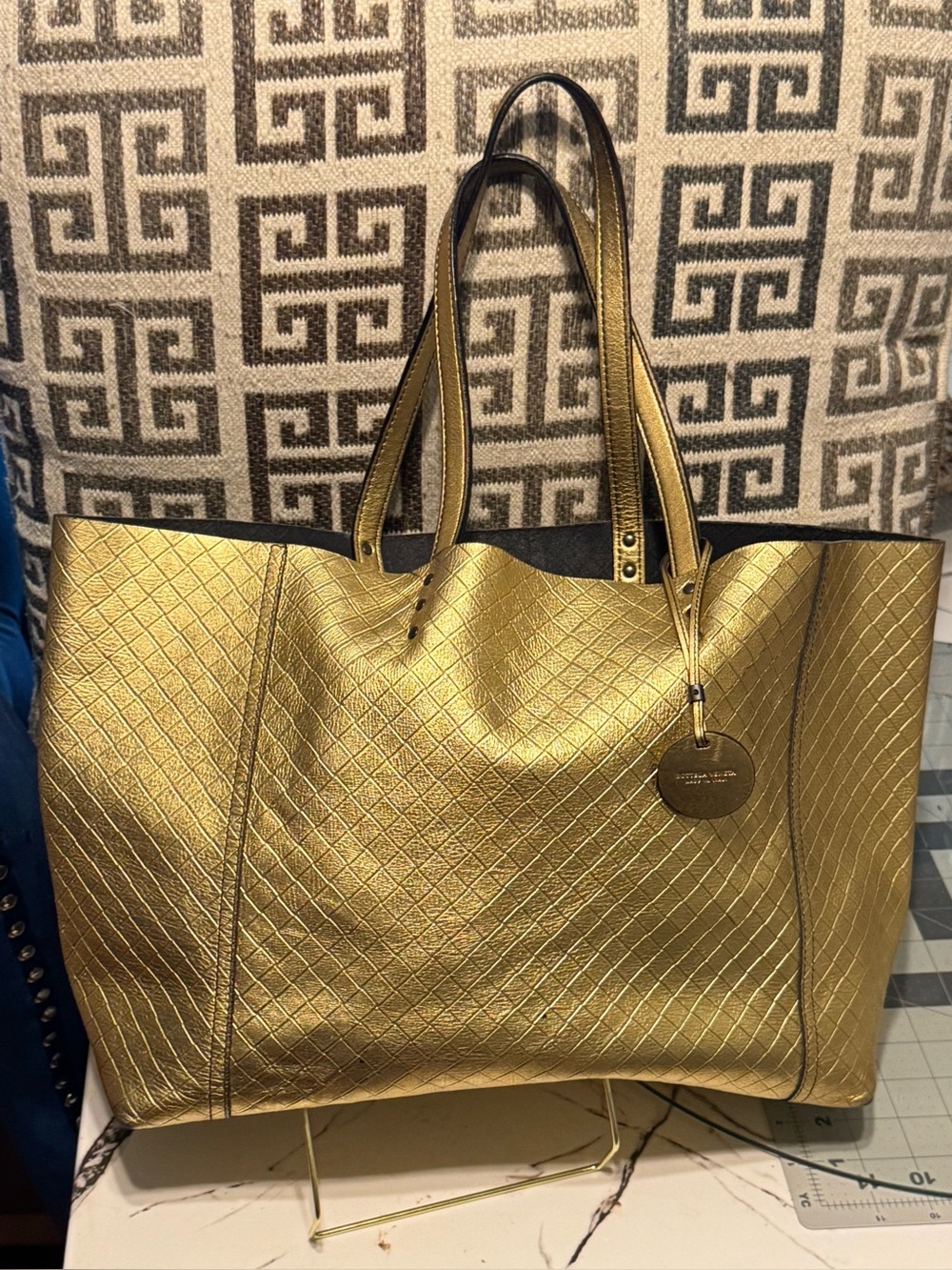 Bottega Veneta Metallic Gold Quilted Tote Bag - Women's Shoulder Bag